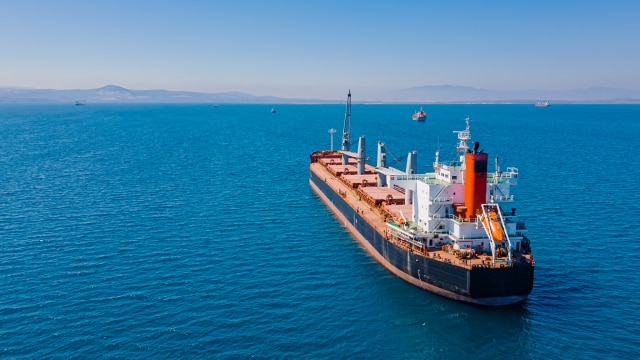 Large cargo ship in open water