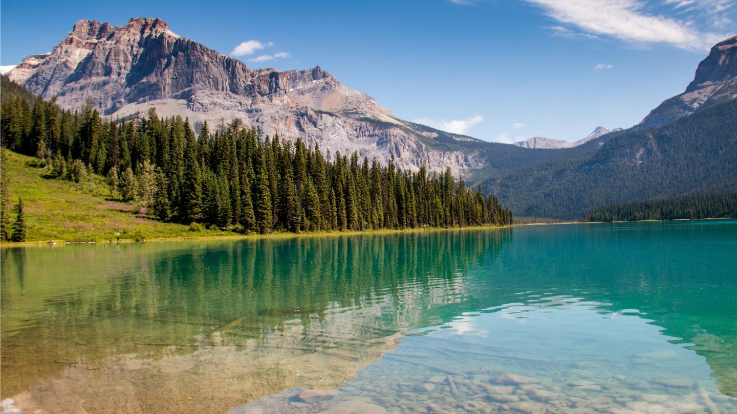 Mountains over top of lake in Canada